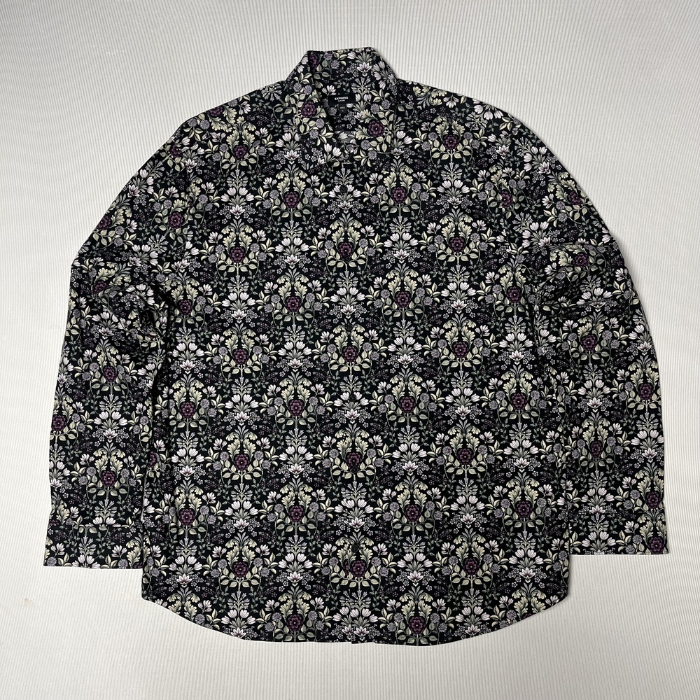 Express Dress Shirt Mens XL Black Floral Slim 1MX Long Sleeve Button Up